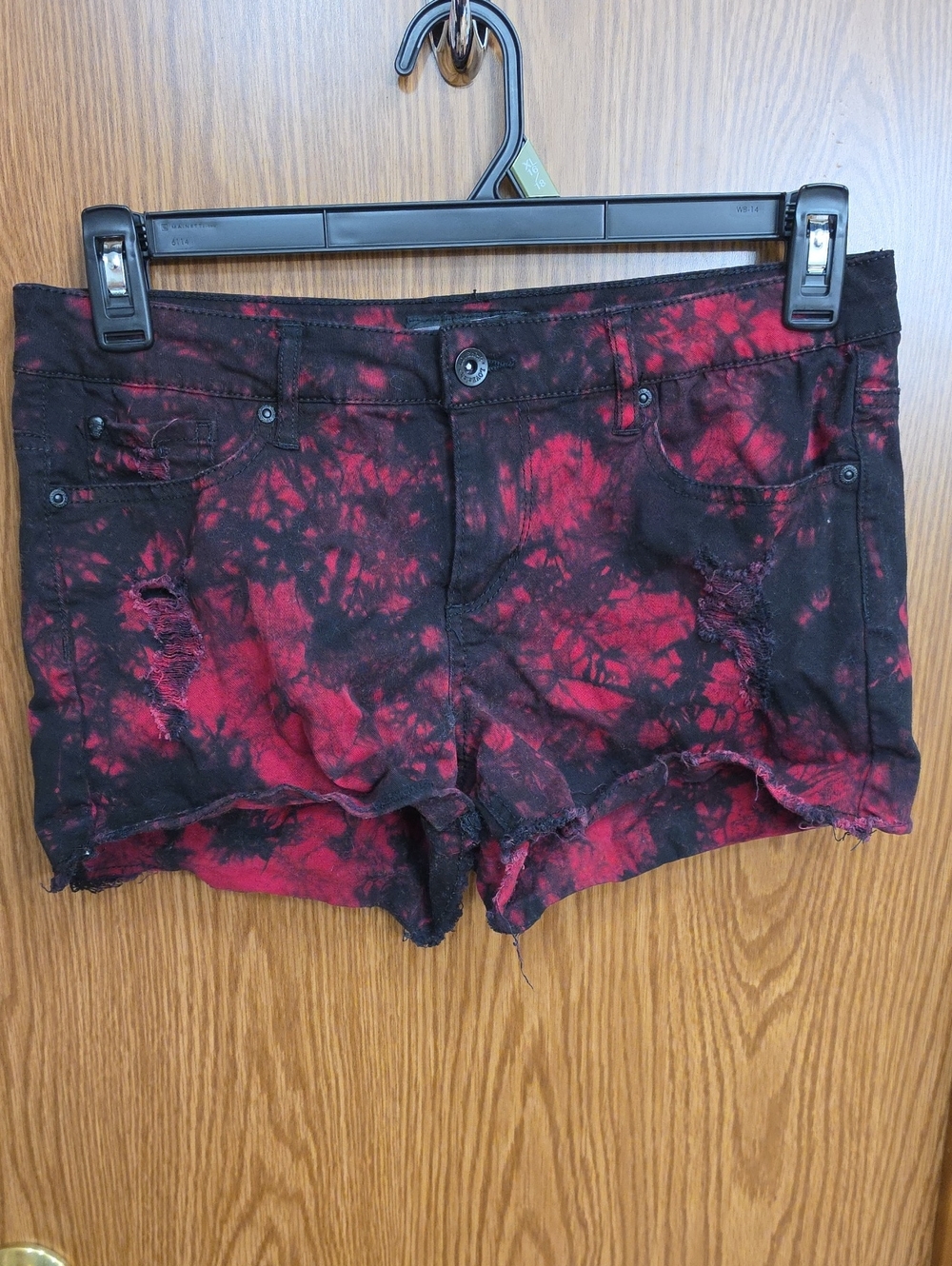 Lovesick Red & Black Tie-Dye Denim Cutoff Shorts